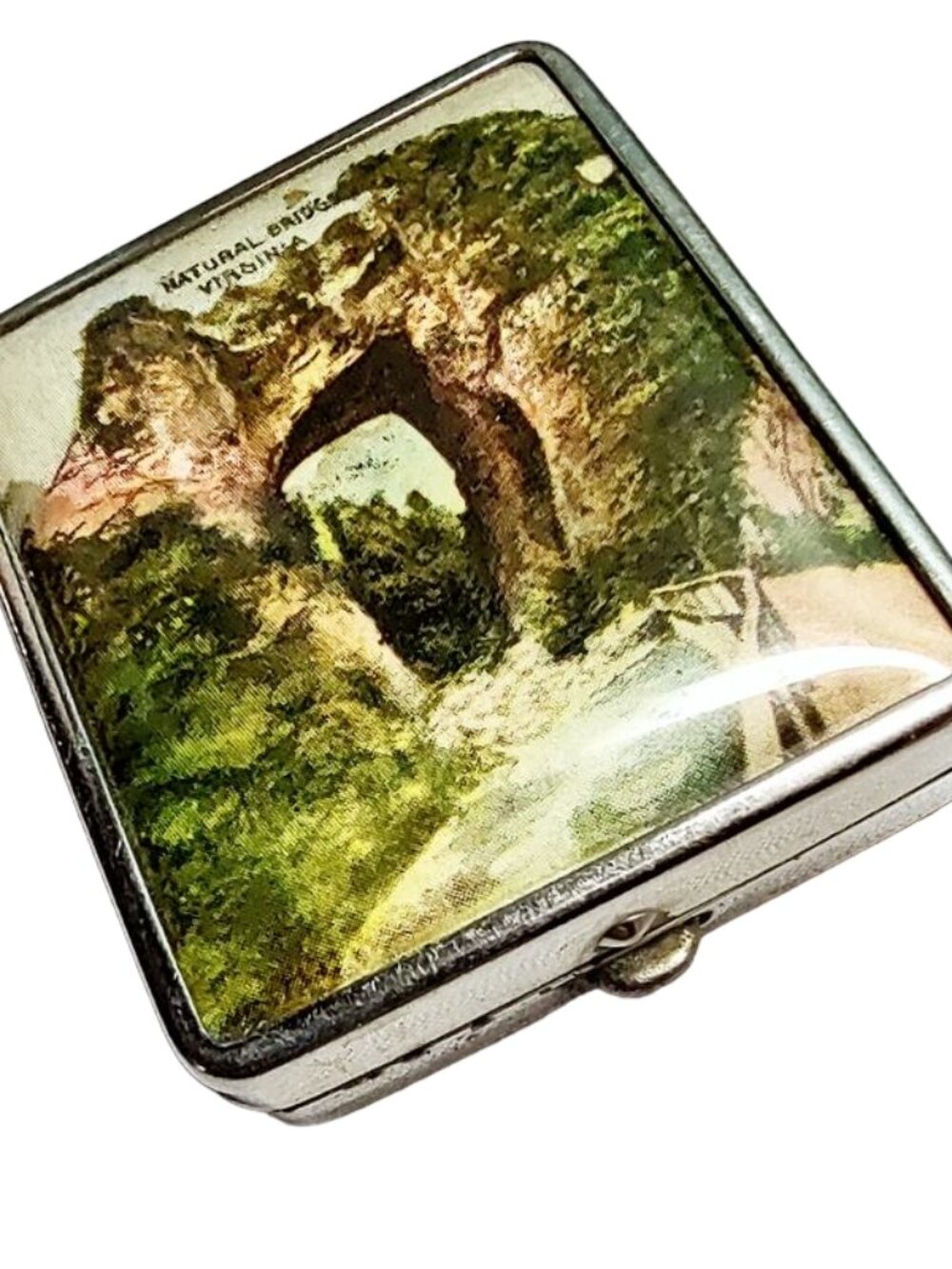 1930s Vintage Small Metal Souvenir Scenic Face Powder Compact Makeup Virginia